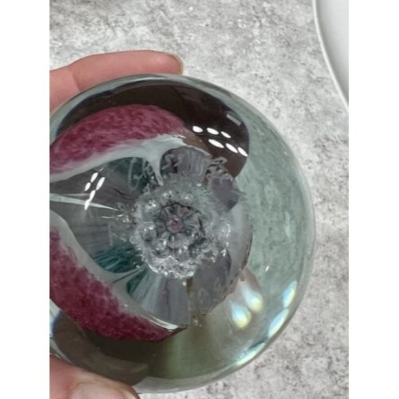 VTG Glass Eye Studio GES 1986 Flower Pink Lily Art Glass Paperweight Stunning - Picture 5 of 7